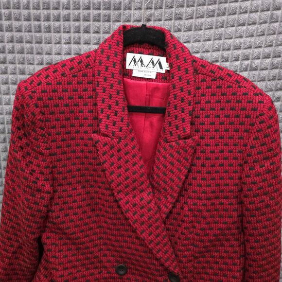VTG Krizia Italian Blazer Jacket Sz12 Red Wool Tweed Double Breasted Peacoat USA - Picture 3 of 16